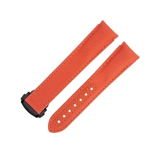 FFHDJL 20 mm neue orangefarbene High-Density-Nylon-Rindsleder-Uhrenarmbänder für Omega-Armband für AT150 Seamaster 300 Planet Ocean De Ville Speedmaster Uhrenarmband mit gebogenem Ende(Orange 3) von FFHDJL