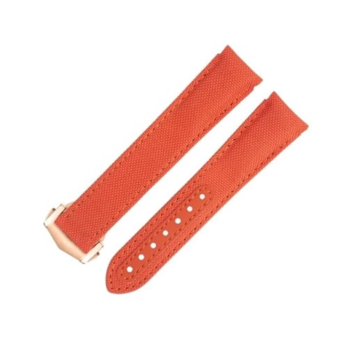 FFHDJL 20 mm neue orangefarbene High-Density-Nylon-Rindsleder-Uhrenarmbänder für Omega-Armband für AT150 Seamaster 300 Planet Ocean De Ville Speedmaster Uhrenarmband mit gebogenem Ende(Orange 8) von FFHDJL