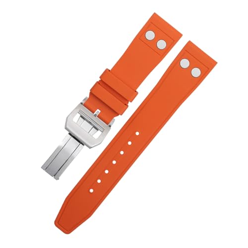 FFHDJL 20MM 22MM Natur Fluorkautschuk FKM Gummi mit Nietenarmband für IWC-Armband Big Pilot Mark Portugieser Weiches Armband(Orange5,21MM) von FFHDJL