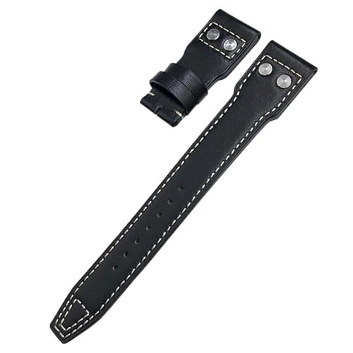 FFHDJL 20mm 21mm 22mm Echtleder Nieten Armband Passend für IWC SPITFIRE Big Pilot's Watch IW5009 Rindslederarmband(Black white plain,21mm) von FFHDJL