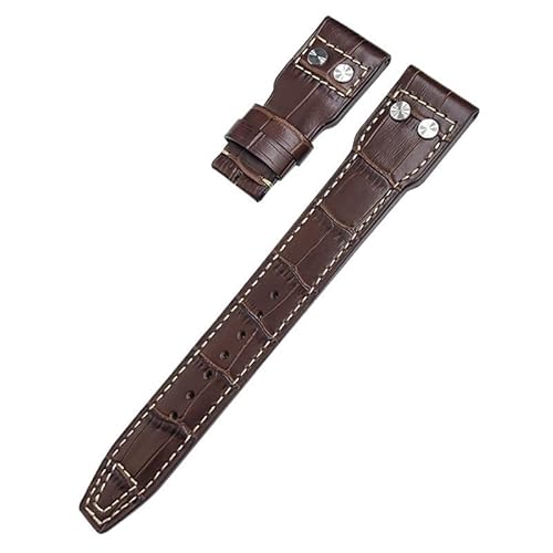 FFHDJL 20mm 21mm 22mm Echtleder Nieten Armband Passend für IWC SPITFIRE Big Pilot's Watch IW5009 Rindslederarmband(Brown white bamboo,22mm) von FFHDJL