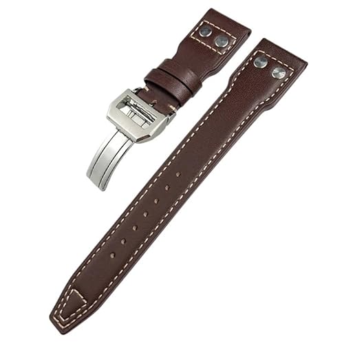 FFHDJL 20mm 21mm 22mm Echtleder Nieten Armband Passend für IWC SPITFIRE Big Pilot's Watch IW5009 Rindslederarmband(Brown white plain 1,20mm) von FFHDJL