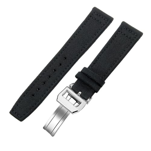 FFHDJL 20mm 21mm 22mm Nylon Canvas Armband für IWC PILOT Portugal PORTOFINO Stoff Uhrenarmband Faltschließe Rindsleder Gürtel(Black-folding,22mm) von FFHDJL