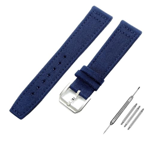 FFHDJL 20mm 21mm 22mm Nylon Canvas Armband für IWC PILOT Portugal PORTOFINO Stoff Uhrenarmband Faltschließe Rindsleder Gürtel(Blue-silver,20mm) von FFHDJL