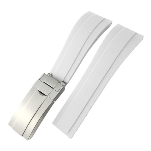 FFHDJL 20mm 21mm Gummi-Uhrenarmband für Role Rolex Submariner OYSTERFLEX Daytona GMT Yacht Master Strap Edelstahl-Verschlussarmband(White-buckle,20mm) von FFHDJL