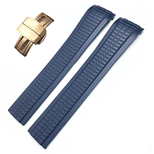 FFHDJL 21 mm bunte Fluorkautschuk-Uhrenarmbänder für Patek 5164A 5167A AQUANAUT Philippe Series Butterfly-Schnalle Silikon-Uhrenarmband(Blue,Gold Buckle) von FFHDJL
