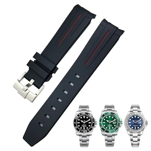 FFHDJL 21mm 22mm gebogenes Ende Gummi-Silikon-Uhrenarmband für Rolex Submariner 20mm Daytona wasserdichtes Uhrenarmband(Bre,20mm) von FFHDJL