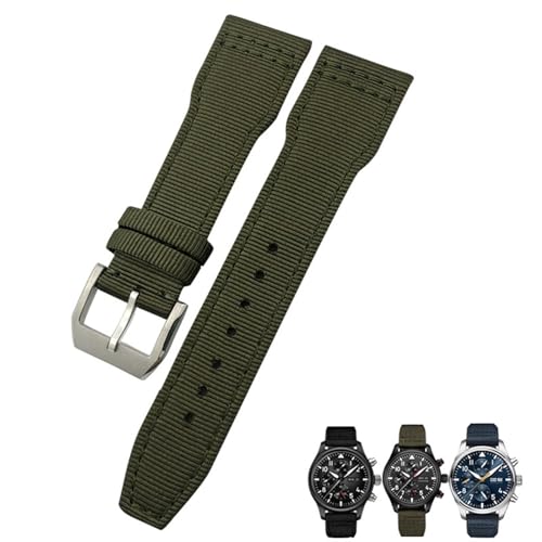 FFHDJL 22 mm 21 mm Nylongewebe-Uhrenarmband, geeignet für IWC Big Pilot IIW388002 Spitfire Uhrenarmband, grünes Canvas, Sportarmbänder(Green silver,21mm) von FFHDJL