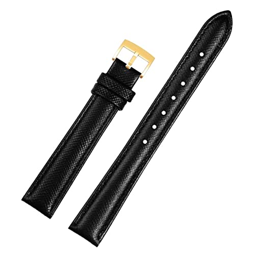 FFHDJL Cowhide Ladies Watch Band 10mm 12 mm 14 mm 16 mm 18 mm universelles echtes Lederwächterband(Black gold pin,14mm) von FFHDJL