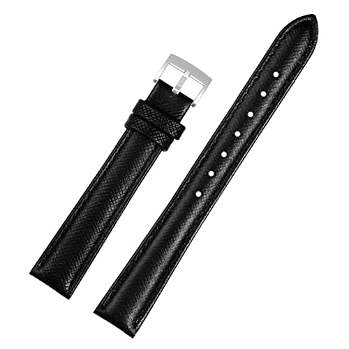 FFHDJL Cowhide Ladies Watch Band 10mm 12 mm 14 mm 16 mm 18 mm universelles echtes Lederwächterband(Black silver pin,16mm) von FFHDJL