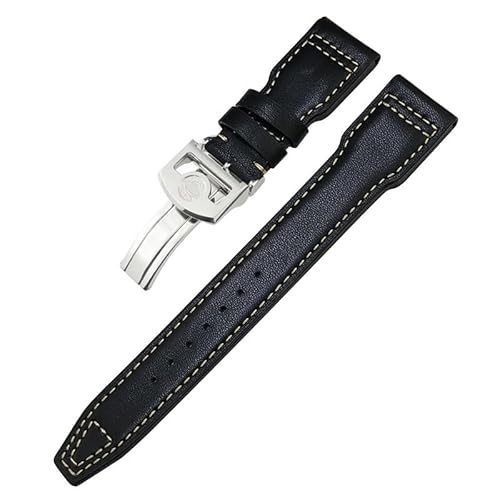 FFHDJL Dickes Echtleder-Kalbsleder-Uhrenarmband 21 mm 22 mm für IWC Big PILOT Spitfire IW5009 IW3777. Nieten-Rindsleder-Uhrenarmband(Black white plain1-01,22mm) von FFHDJL