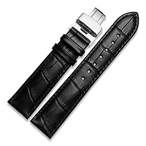 FFHDJL Echtes Leder -Uhrband mit Schmetterlingsverschluss Bändern Croco -Armband für Männer Striche 12 13 14 15 16 17 18 19 20 21 22 23 24 mm(Black,23mm) von FFHDJL