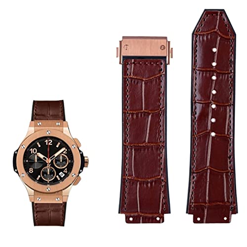 FFHDJL Echtes Leder Uhrenarmband für Hublot Big Bang Serie Rindslederarmband Herren Armband mit Werkzeug Zubehör Schwarz Braun 26 * 19mm(Brown-rose gold) von FFHDJL