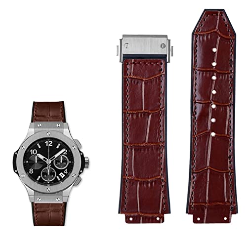 FFHDJL Echtes Leder Uhrenarmband für Hublot Big Bang Serie Rindslederarmband Herren Armband mit Werkzeug Zubehör Schwarz Braun 26 * 19mm(Brown-silver bucke) von FFHDJL
