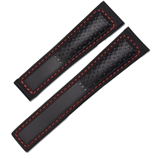FFHDJL Echtes Lederarmband, 22 m, für Tag Heuer F1-Armband, rote Nähte, Uhrenarmband aus Leder mit Faltschließe(Black red no) von FFHDJL