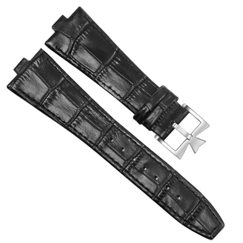 FFHDJL Echtes Lederarmband für Vacheron Constantin Serie 4500V 5500V P47040 Edelstahlschnalle 25 * 8 25 * 7 Uhrenarmband(Black-silver,25mm-7mm) von FFHDJL