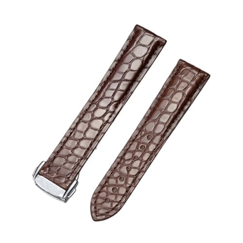 FFHDJL Echtes Lederband mit Alligatorschnalle für Omega-Uhrenarmband, 18 mm bis 22 mm, Krokodillederarmband für Herren und Damen(Brown-silver,21mm) von FFHDJL