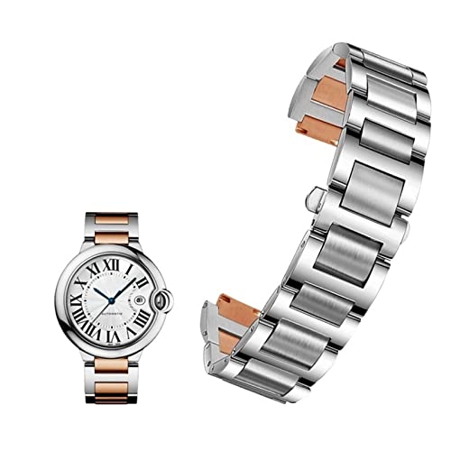 FFHDJL Edelstahl Lug End Armband für Cartier Ballon Bleu Serie 20 * 12mm 18 * 11mm 14 * 8mm W6920046 Riemen Damen Herren Armband(Silver rose gold,14-8mm) von FFHDJL