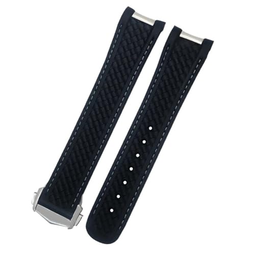 FFHDJL Fluorkautschuk-Uhrenarmband für Omega Seamaster Aqua Terra 150 Wordtimer AT150, Metallende, 20 mm, 21 mm, Gummi-Silikon-FKM-Uhrenarmband(Black silver,21mm) von FFHDJL