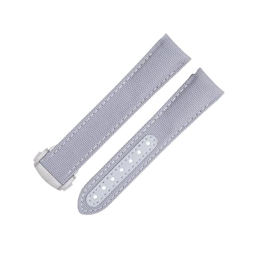 FFHDJL Für Omega-Armband für AT150 Seamaster 300 Planet Ocean De Ville Speedmaster Uhrenarmband mit gebogenem Ende, 20 mm, neues graues hochdichtes Nylon-Rindsleder-Uhrenarmband(Gray 9) von FFHDJL