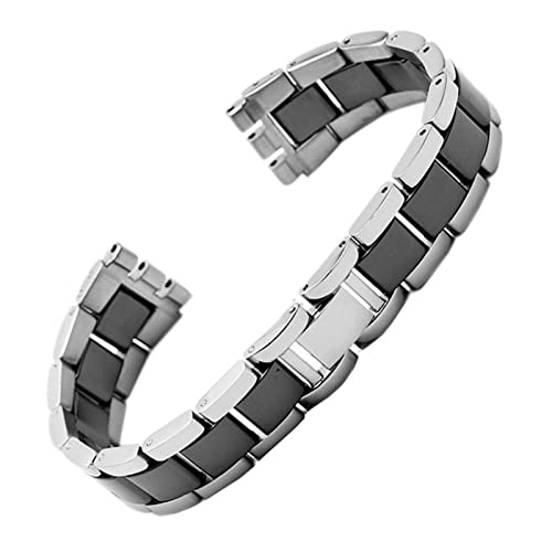 FFHDJL Für Swatch Festkern -Metallarmband Konvexe Uhrenkette konkav Ycs Yas Ygs Eisenmänner und Frauen Stahlwachtband Keramikgurt(G16 Silvery Black,17mm) von FFHDJL