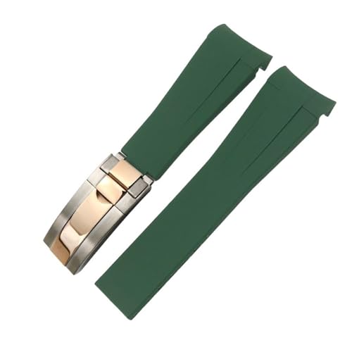 FFHDJL Gummi-Uhrenarmband mit gebogenem Ende, 20 mm, 21 mm, 22 mm, für Rolex Submariner GMT Daytona Datejust Explorer 2, Silikon-Uhrenarmband(Green silver rose,22mm) von FFHDJL