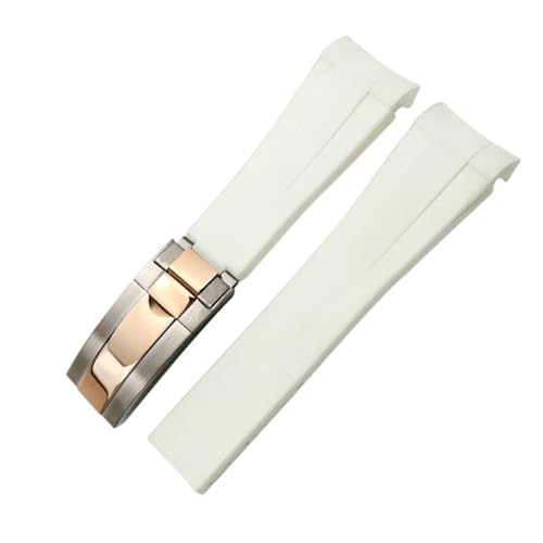 FFHDJL Gummi-Uhrenarmband mit gebogenem Ende, 20 mm, 21 mm, 22 mm, für Rolex Submariner GMT Daytona Datejust Explorer 2, Silikon-Uhrenarmband(White silver rose,22mm) von FFHDJL