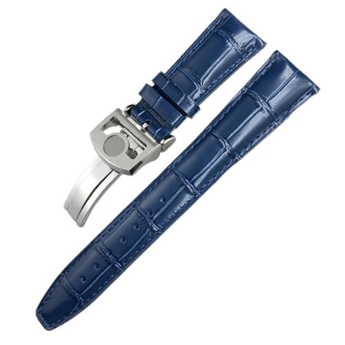 FFHDJL Leder Echtes Rindsleder Armband für IWC Portugieser Porotfino Familie Pilotenuhren 20mm 21mm 22mm Uhrenarmband Faltschließe(Blue Round buckle,22mm) von FFHDJL