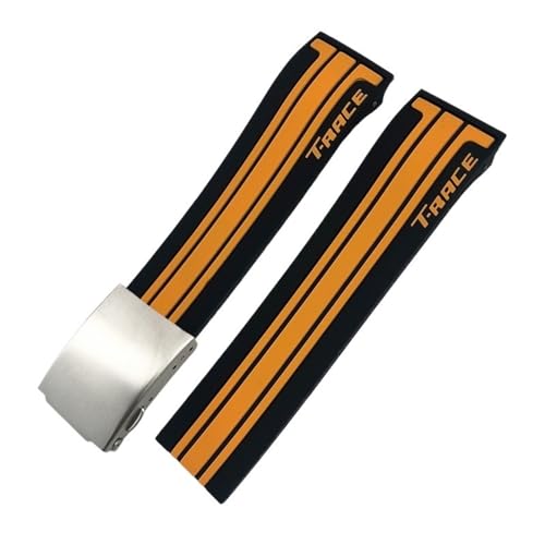 FFHDJL Naturkautschuk-Uhrenarmband, passend für Tissot T048.417/T048.427 T-RACE T048, weiches Sport-Silikon-Uhrenarmband, Faltschließe(Black orange silver,21mm) von FFHDJL