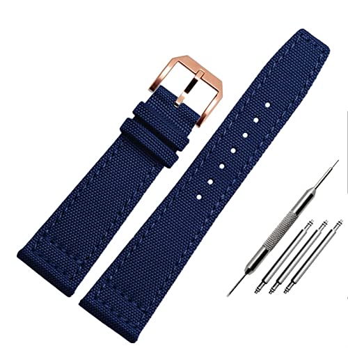 FFHDJL Nylon Watch Band Für Iwc Portugiesisch-Pilot-Serie 20mm 21mm 22mm Armbanduhr Band Leinwand Armband Blaues Blaugrün Uhrengurt(A-blue-rosegold,20mm) von FFHDJL