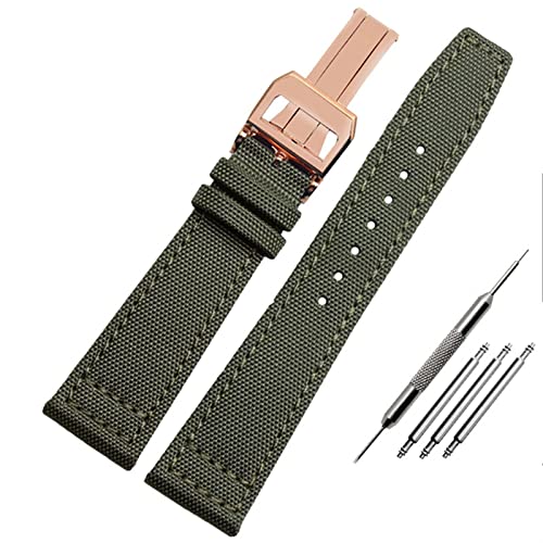 FFHDJL Nylon Watch Band Für Iwc Portugiesisch-Pilot-Serie 20mm 21mm 22mm Armbanduhr Band Leinwand Armband Blaues Blaugrün Uhrengurt(B-armygreen-rosegold,20mm) von FFHDJL