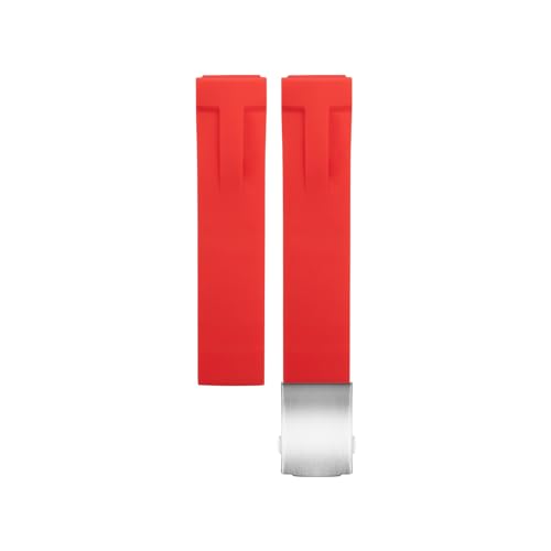 FFHDJL Sport-Uhrenarmbänder aus weichem Silikon für Tissot-Armband T048.417 Uhrenarmband T-Race T-Sports-Uhrenarmbänder Armband Wasserdicht Weichgummi 21 mm 20 mm(Red silver buckle,20mm) von FFHDJL