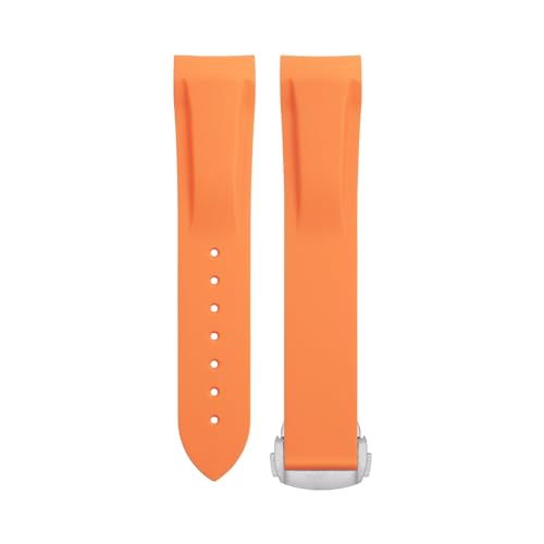 FFHDJL Weiches, flexibles Gummiarmband für Omega Speedmaster Moonwatch Seamaster 300 AT150 PLANET OCEAN 600 Armband 20/21/22 mm Silberne runde Schnalle(Orange,22mm) von FFHDJL