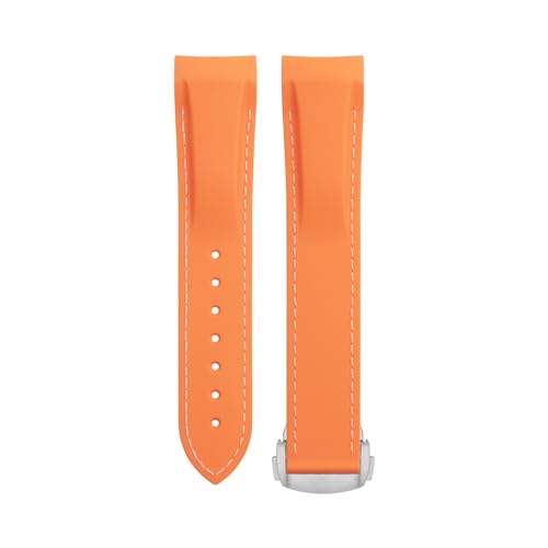 FFHDJL Weiches, flexibles Gummiarmband für Omega Speedmaster Moonwatch Seamaster 300 AT150 PLANET OCEAN 600 Armband 20/21/22 mm Silberne runde Schnalle(Orange White,20mm) von FFHDJL