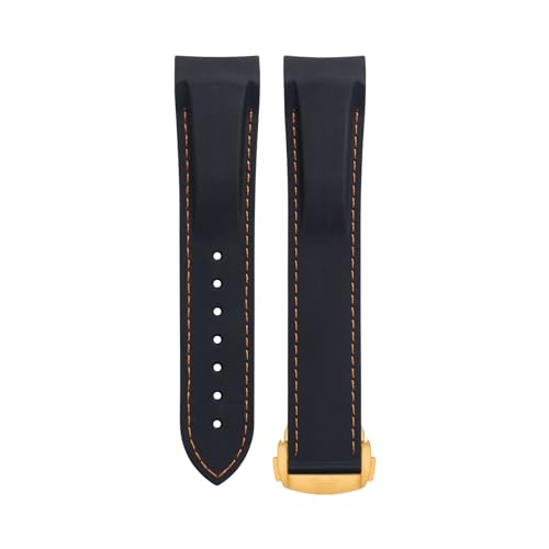 FFHDJL Weiches, flexibles Gummiarmband für Omega Speedmaster Moonwatch Seamaster 300 AT150 PLANET OCEAN 600. Armband 20/21/22 mm, goldene runde Schnalle(Black Orange,22mm) von FFHDJL