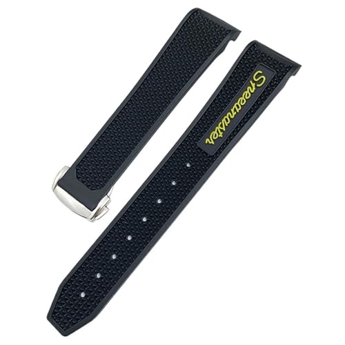 FFHDJL Weiches Gummi-Silikon-Armband, 19 mm, 21 mm, 20 mm, passend für Omega Speedmaster 326 Uhrenarmband, Seamaster 300, schwarzes Sportarmband(Yellow silver,21mm) von FFHDJL