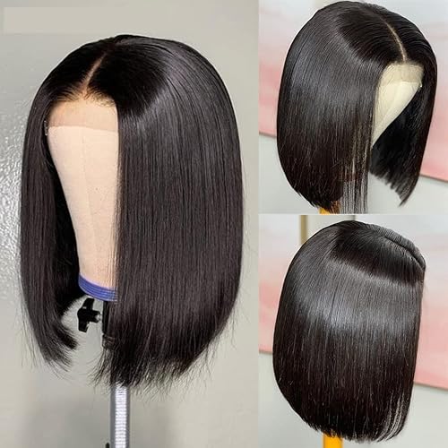 Damenperücken Haarersatz Perücken Brasilianische kurze Bob Perücken Knochen Gerade Menschliches Haar Perücken vorgepresst Mittelteil Spitze Bob Perücken for schwarze Frauen 150% Remy Haarperücken Perü von FFNUM