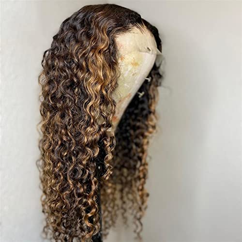 Damenperücken Haarersatz Perücken Deep Curly T Part Lace Front Perücken Highlight Ombré Brasilianisches Echthaar 13 x 6 x 1 Lace Front Perücken for Frauen 8-28 "vorgezupft mit Babyhaar Wellenperücken von FFNUM