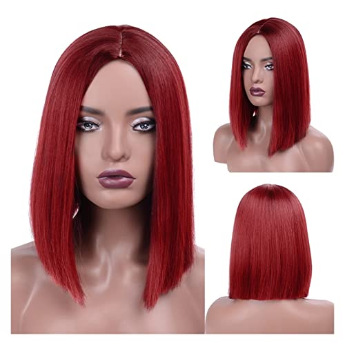 Damenperücken Haarersatz Perücken Perücke Glatt Schwarz for Damen Mittelteil Rot for Lolita Cosplay Party Naturhaar Perücke für Mode (Color : 01) von FFNUM