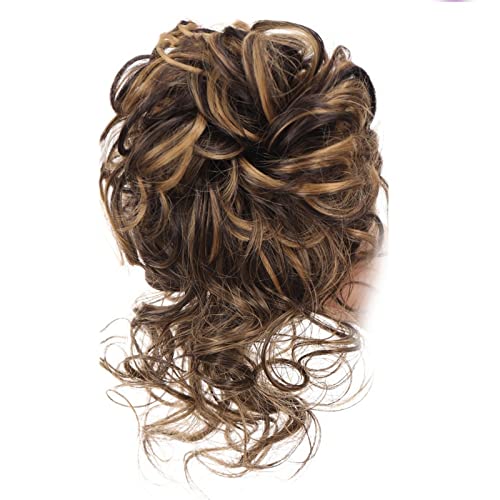 Haargummi Verlängerung Messy Bun Haarteil Scrunchie Super lange zerzauste Hochsteckfrisur Haarverlängerung mit elastischem Band lockig gewellter Pferdeschwanz Synthetischer Chignon for Frauen Easy Scr von FFNUM