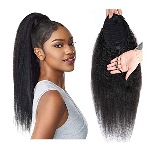 Pferdeschwanz-Erweiterung Afro Kinky Straight Kordelzug Pferdeschwanz Echthaarverlängerungen Yaki Glatt Echthaar Clip in Remy Haarverlängerung Echthaar Pferdeschwanz Haarteil für Damen Daily Wear (Co von FFNUM