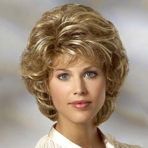 Kurze Bob Perücken wellenförmige Schleifen mit blonden Schatten natürlichen Frauen wie echte Haare + 9-Zoll-freie Perücke-Hut,Gold von FFWIG
