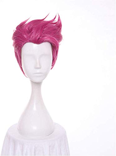 8" Game Perücken Rose Pink Kurzer Synthetischer Fluffy Glattes Haar Perücke Hitzebeständigkeit-Faser Halloween Kostüm Anime-Perücke Für Herren Jungs von FFWIGS