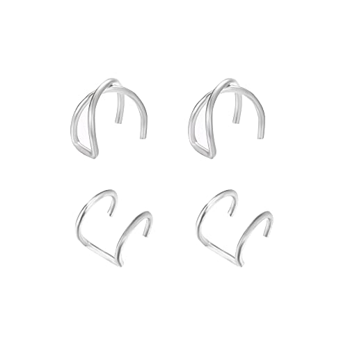 4 Stück Ear Cuff Ohrringe Silber Ohrklemme Helix Knorpel Clip On Wrap Ohrringe Knorpel Manschette Ohr Klemme Gold Earcuffs Set für Damen Frauen (Silber) von FFWTPY