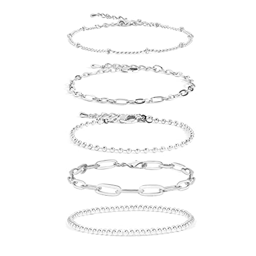 FFWTPY Armband Set Kugelkette Gliederkette Panzerkette Armkette Schmuck Damen Herren Edelstahl Minimalistisch Zeitlos Elegant Klassisch von FFWTPY