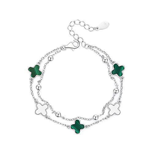 Armband Damen Vierblättriges Kleeblatt S925 Sterling Silber Rosegold Armkette Verstellbar Kleeblatt armbänder Malachit Armbändchen Valentinstag Muttertag Weihnachten Geschenk für Frauen von FFWTPY