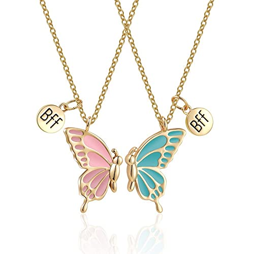 FFWTPY Best Friends Halskette Schmetterling BFF Freundschaftskette für 2 Mädchen Buchstaben Anhänger Kettes Damen Freundin Geschenk Anhängers Mädchen Geburtstagsgeschenke (Gold) von FFWTPY