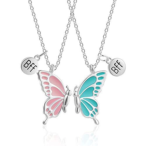 FFWTPY Best Friends Halskette Schmetterling BFF Freundschaftskette für 2 Mädchen Buchstaben Anhänger Kettes Damen Freundin Geschenk Anhängers Mädchen Geburtstagsgeschenke (Silber) von FFWTPY