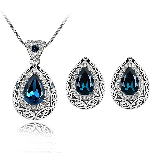 Braut Hochzeit Schmuck set Kristall Halskette Ohrring Schmuck funkelnden Saphir baumeln Prom Kostüm-Party-Schmuck Geschenk zum Geschenke für Frauen (Cymbidium) von FFWTPY