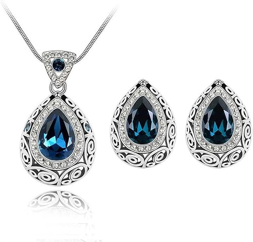 FFWTPY Tropfenform Schmuckset Kristall Halskette Ohrringe Vintage Ornament Damen Accessoires Silber Schmuck Elegante Kollektion von FFWTPY